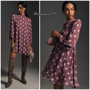 NWT, Anthropologie, MAEVE LONG-SLEEVE POLKA DOT DRESS